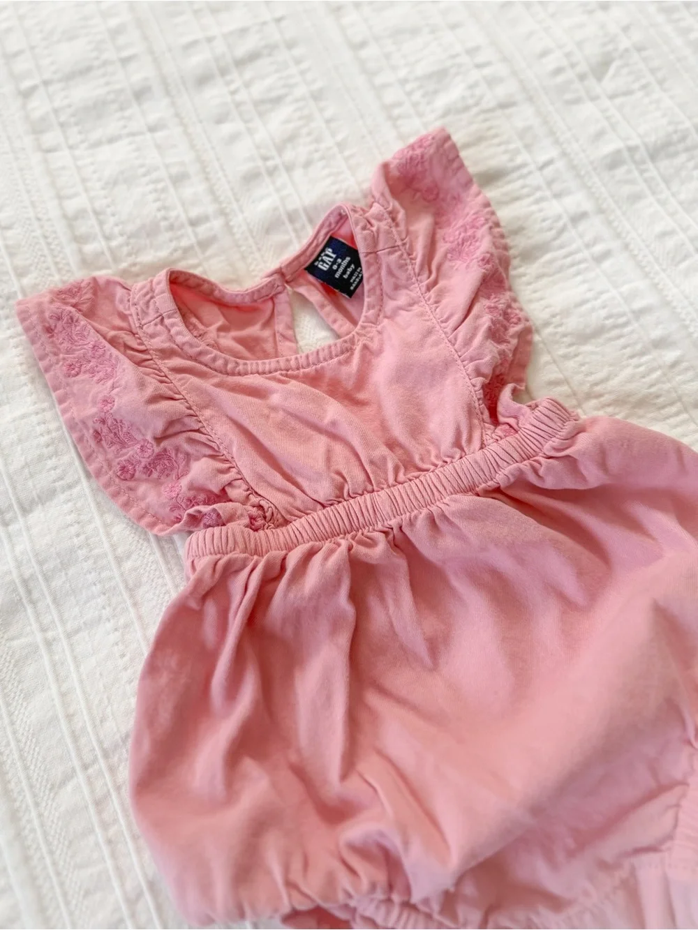 Gap Baby Girl Denim Bubble Shorty Romper One-Piece Classic Pink 0–3M